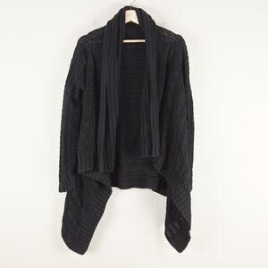 Peruvian Connection Pima Cotton Cable Knit Waterfall Black Cardigan Womens Sz XL